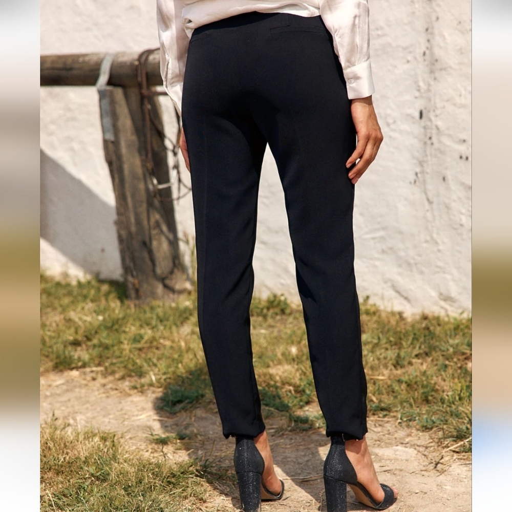 LAUREN VIDAL PARIS DESIGNER SATIN PANTS BLACK CIGARETTE CLASSY LAGENLOOK luxury